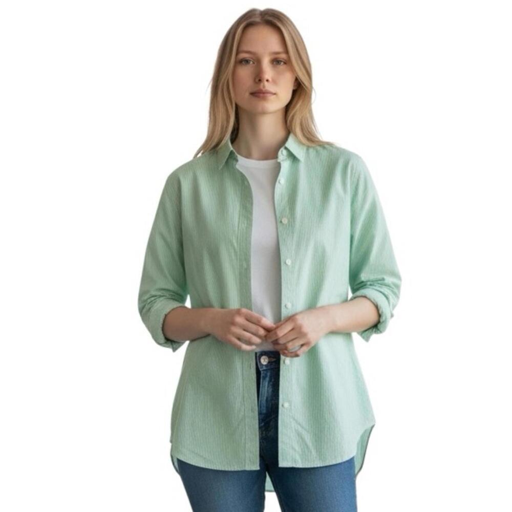 NWT Everlane Pinstripe Oversized Cotton Button-down Casual Shirt Top Green 4